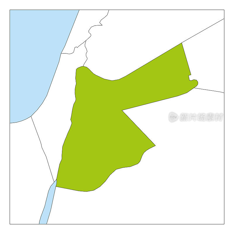 Map of Jordan green highlighted with neighbor countries